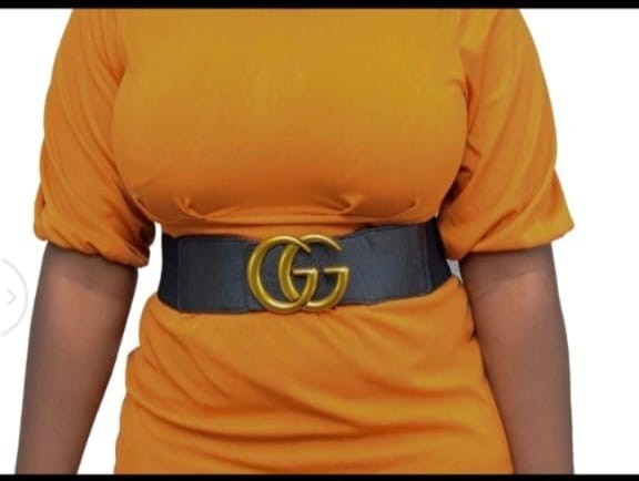 Women’s Fashion ,3″Wide Elastic Faux Leather Cinch Waist Belt Gold Buckle