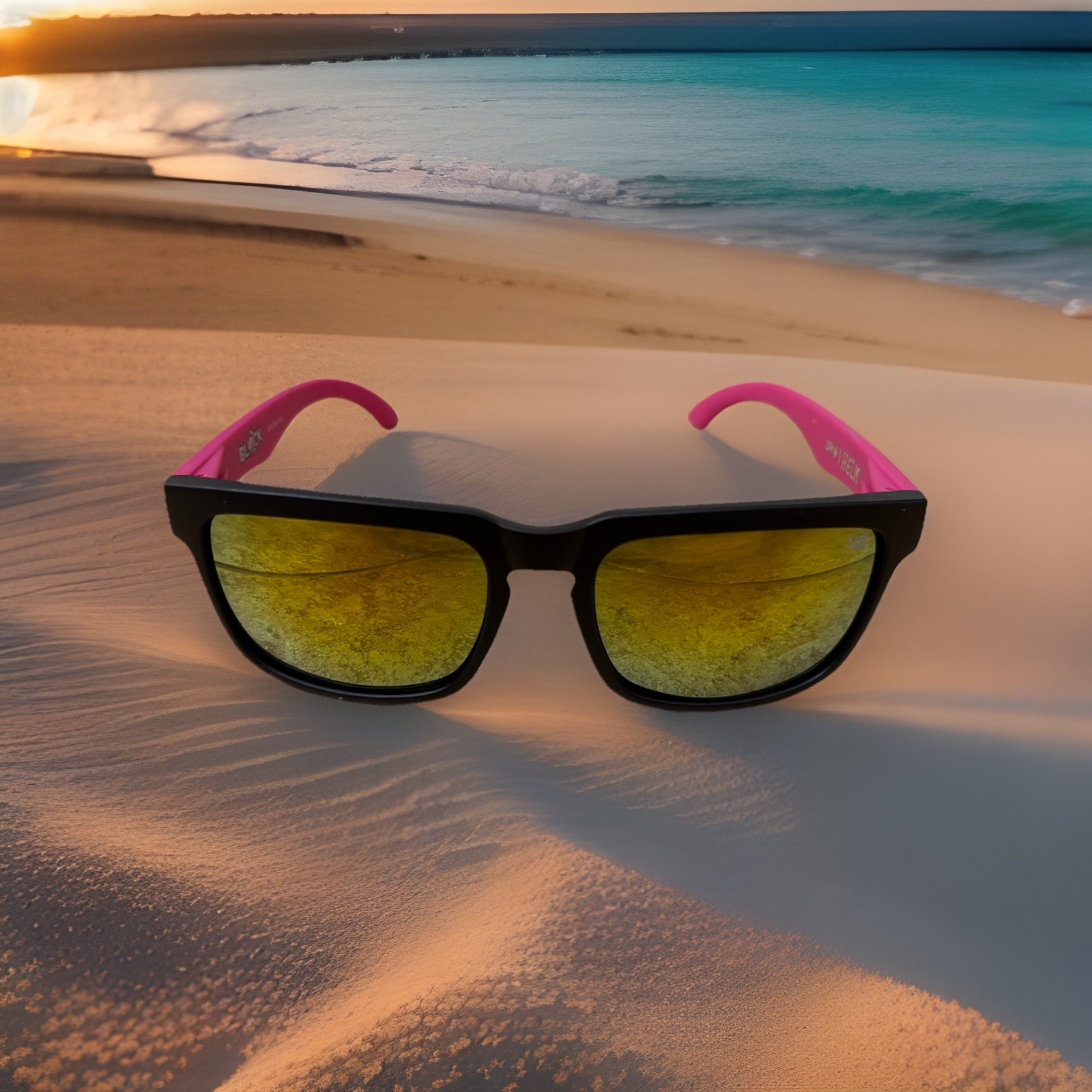 New SPY+ Helm Sunglasses Pink Black Striped Frame Multicolor UV400 Lense Unisex
