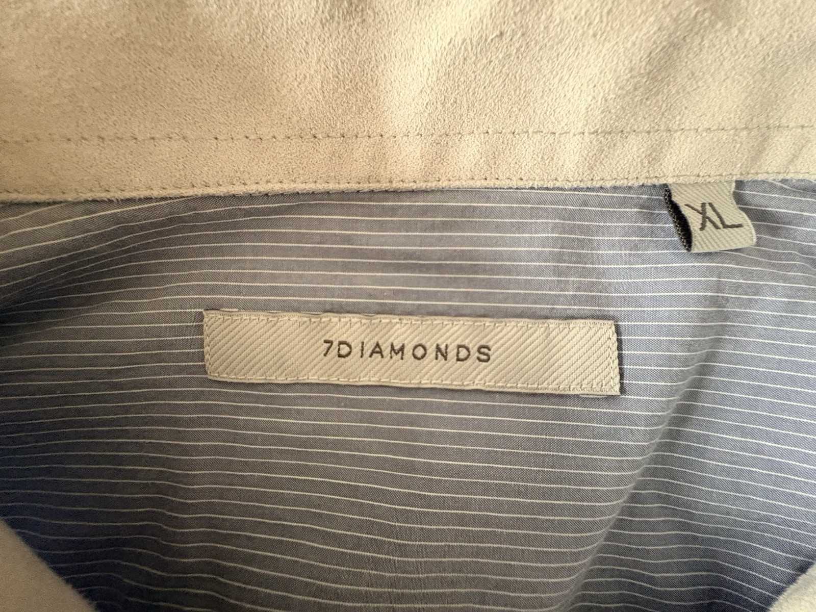 7D 7 Diamonds LS Dress Shirt Mens XL LARGE Blue Striped 100% Cotton Career Basic