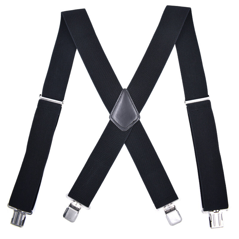 Black Elastic Mens Braces Suspenders Widening 2”/5cm X-shaped Adjustable Length