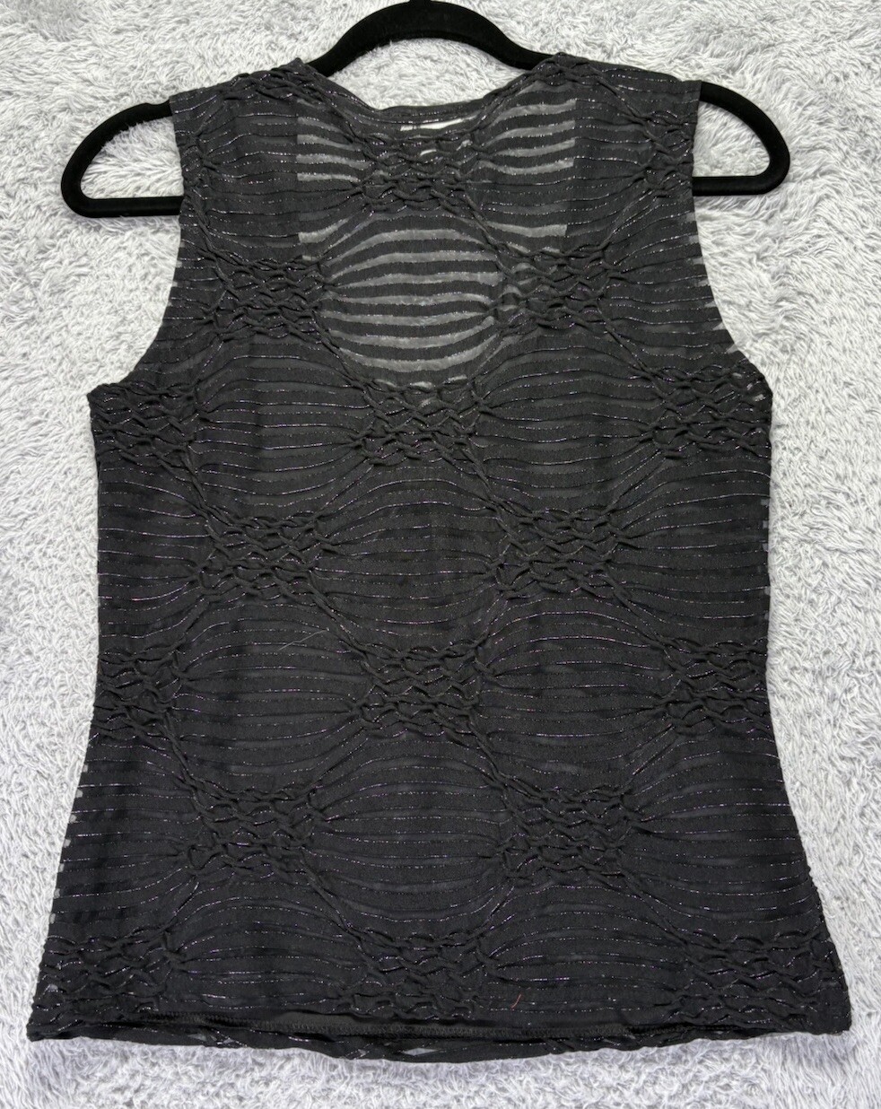 Vintage Baranda Y2K Black Tank Top Sheer Small Glitter Low Cut 90’s Babydoll
