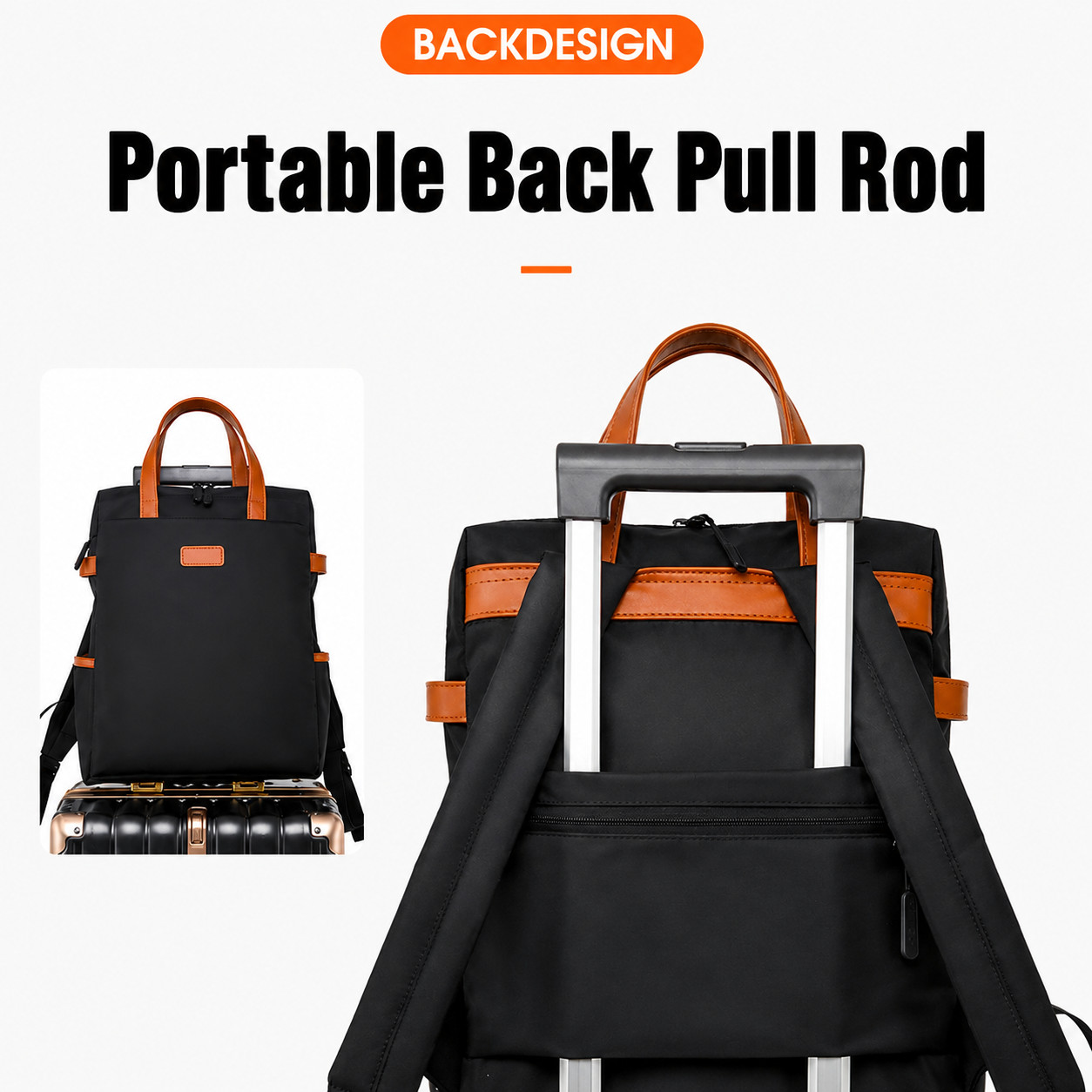Black Nylon Convertible Backpack Tote Women Waterproof Trolley Sleeve Anti-Theft