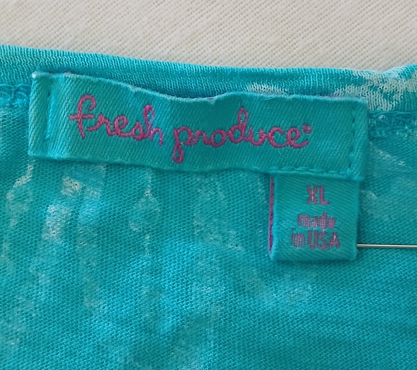 Fresh Produce Women’s Tunic Top XL Turquoise/White Paisley Cotton Knit Scoop