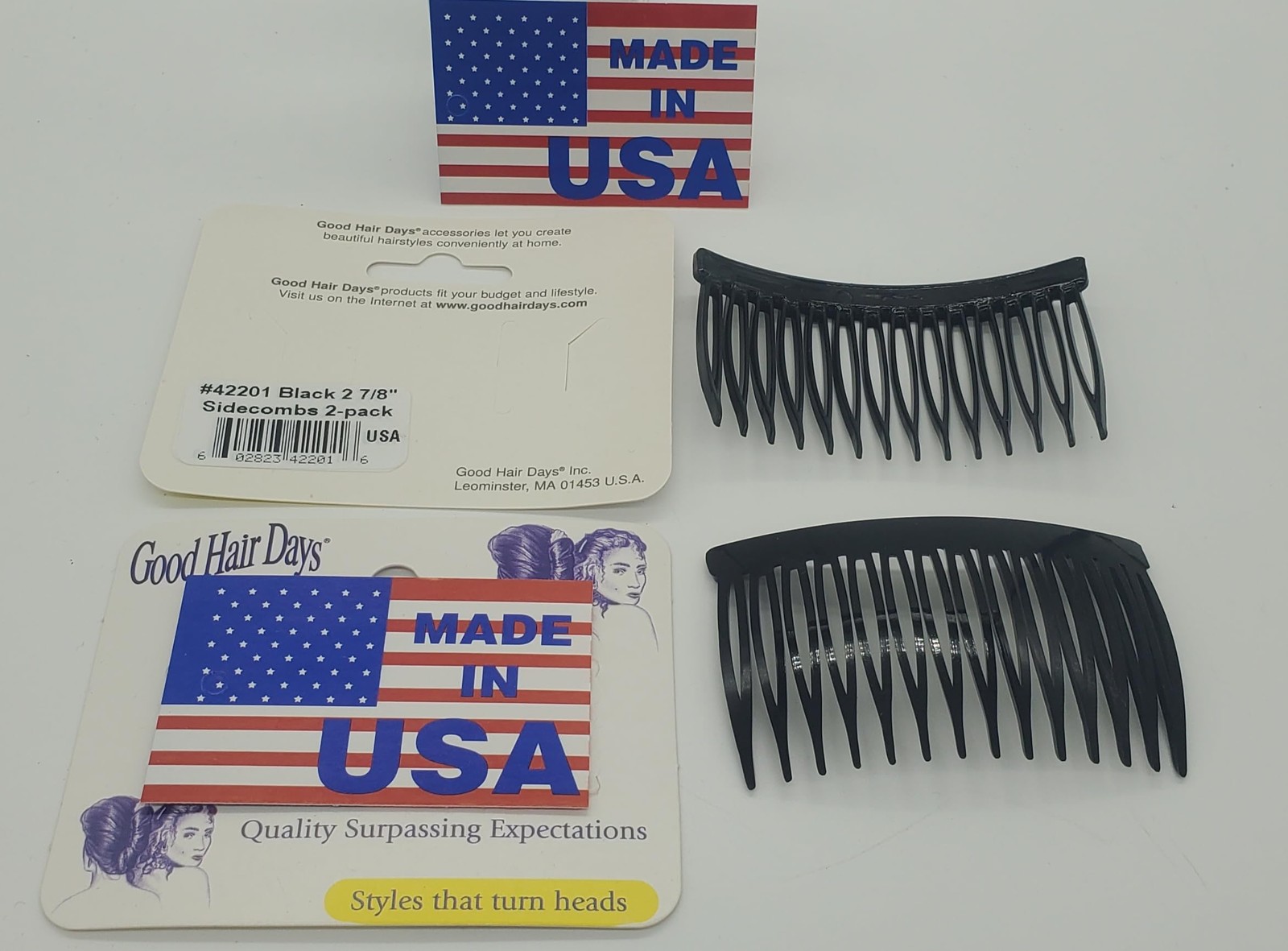 Good Hair Days USA Side combs, Curved ​Design Black ​14-Tooth Good Grip 3″ by