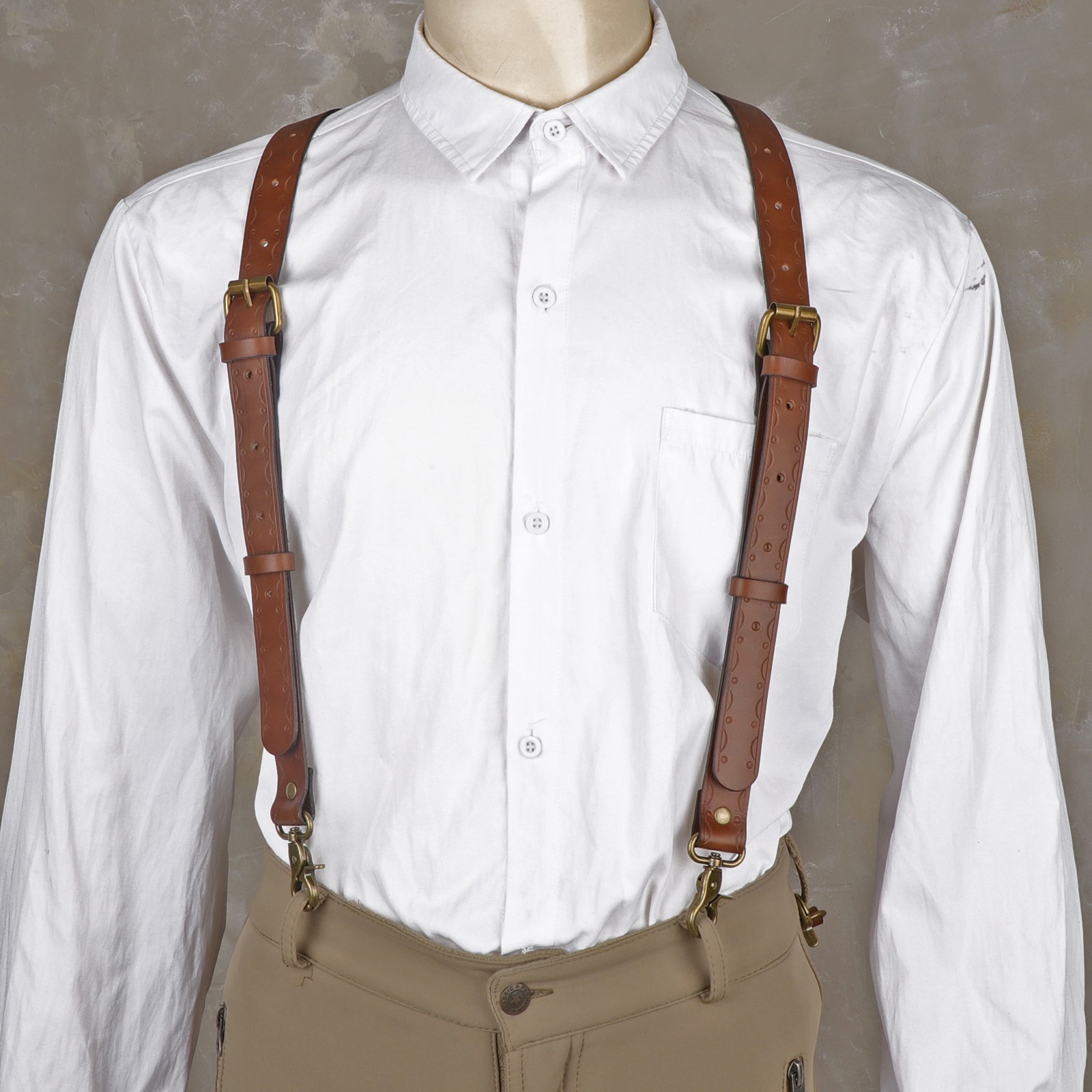 Tourbon Leather Men’s Suspenders X Back Adjustable X-Shaped Hooks Pants Braces
