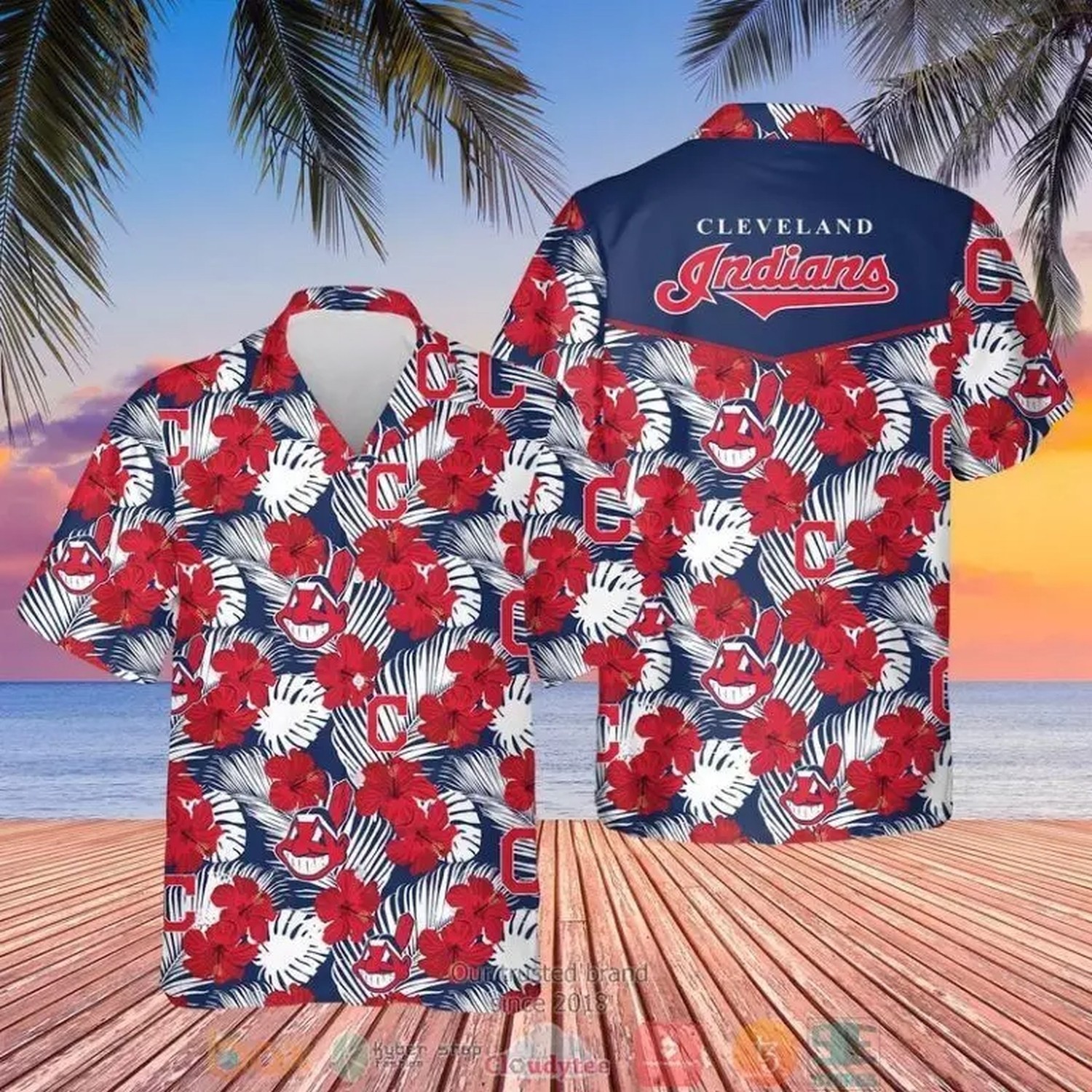 Vintage Cleveland Tribe Baseball Hawaiian Shirt Casual Summer Button Up S-5XL