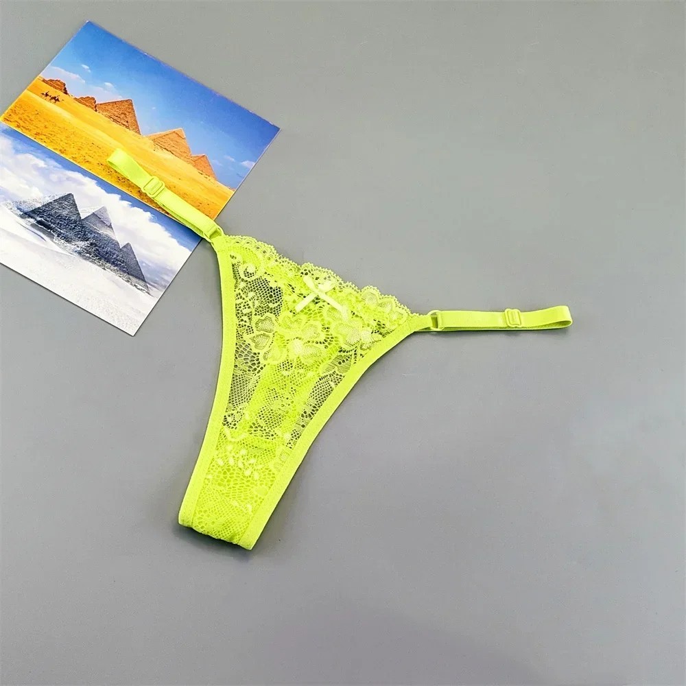 3PCS Tangas Transparentes de Encaje Mujer T-Back Ajustables Cintura Baja