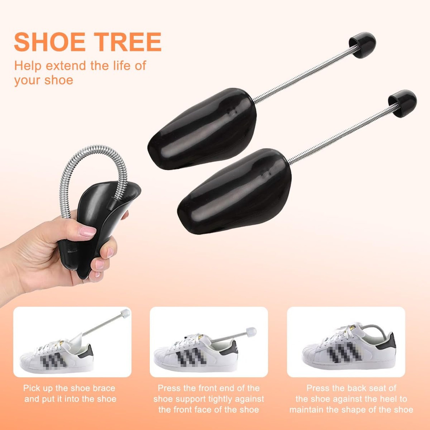 1Pair 27cm/10.6inch Women Size Black Plastic Portable Adjustable Spring Shoe …
