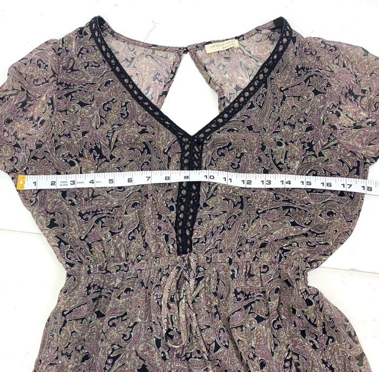 Lovestitch Women Small Maxi Dress Paisley Victorian Chiffon Tassels Sheer Boho