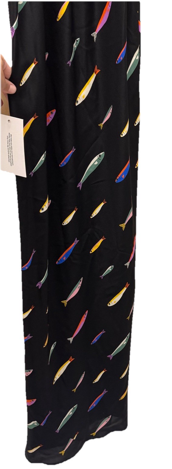 NWT Staud Women’s Black Silk Pop Sardine Print Halter Winnie Maxi Dress Size 4