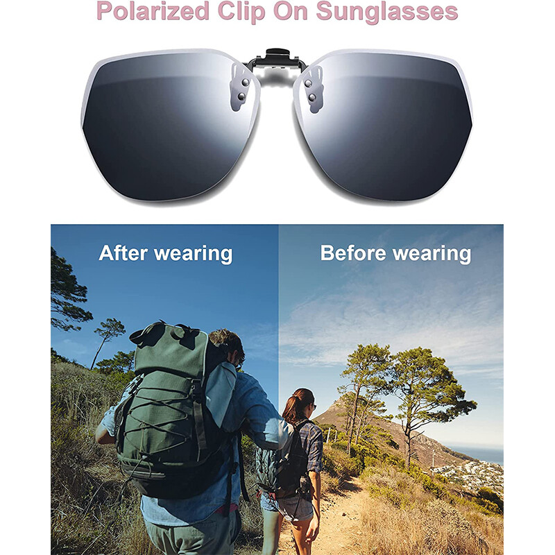 Polarized Clip-on Sunglasses Lightweight Rimless Flip Up Metal Lens for Glasses
