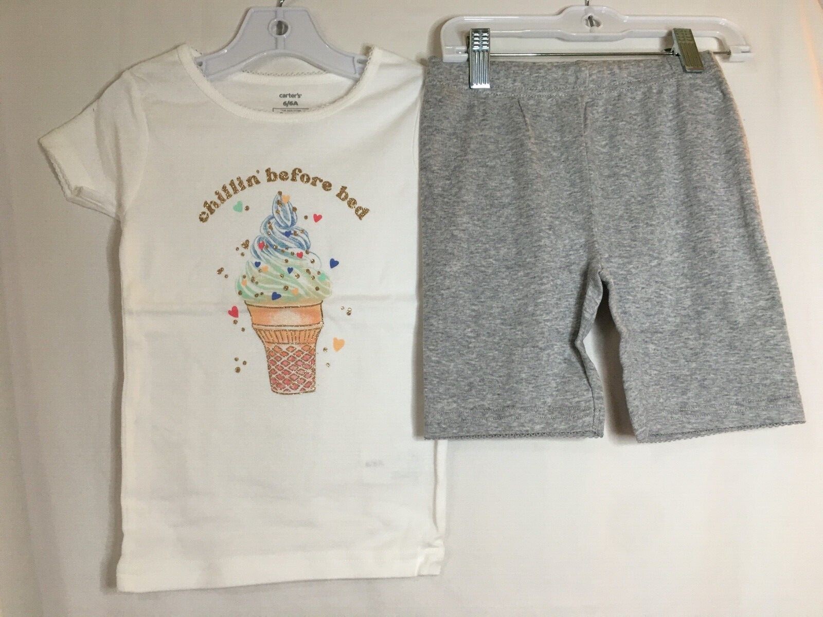 New Carter’s Girls Ice Cream Pajama Set Snug fit Short Sleeve Shorts many size