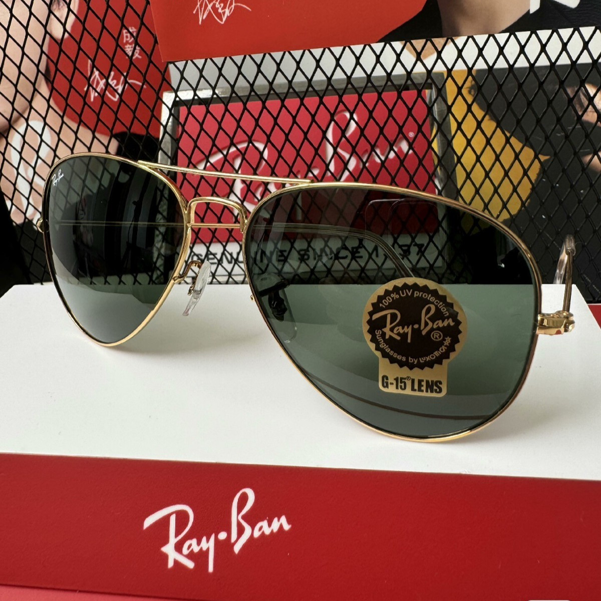 NEW RAY-BAN RB3025 AVIATOR SUNGLASSES GOLD FRAME GLASS GREEN LENS 58 MM