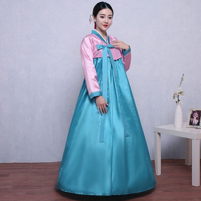 Ethnic Korean Hanbok Modern Women Asian Folk Stage Dance Performance Costume