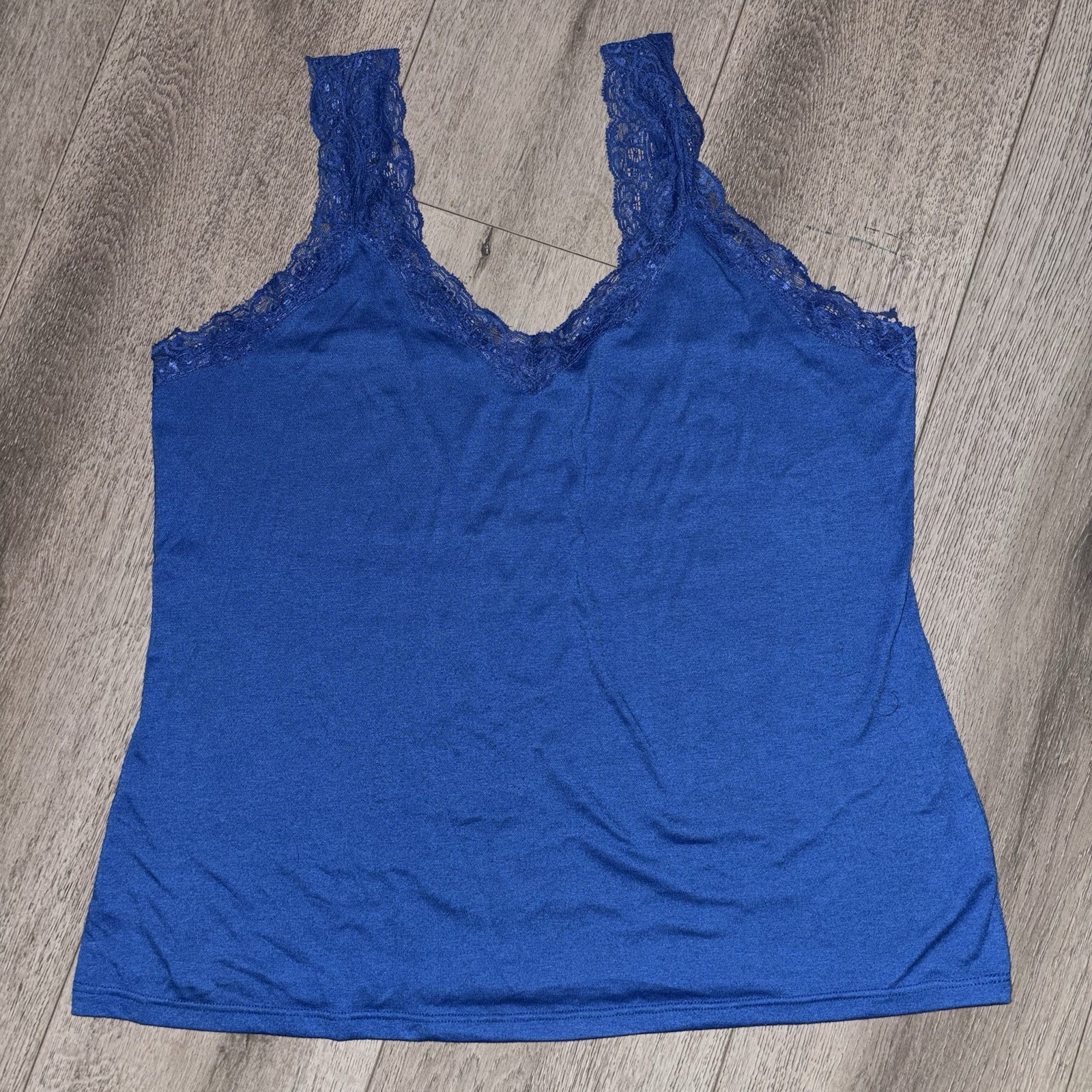 Y2K Style Royal Blue Cami Top with Wide Lace Straps V Neck Size 1X Indie Sleeze