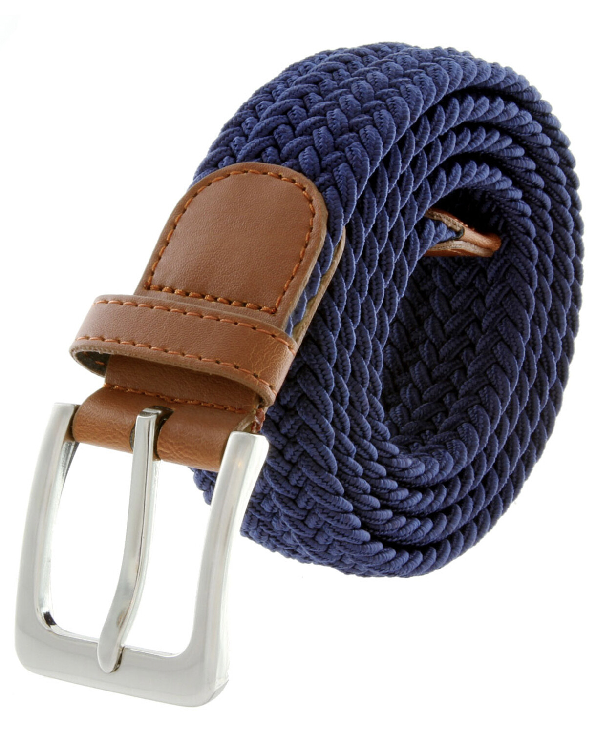 Navy Stretch Belt Braided Elastic Casual Weave Canvas Fabric Woven Belt 1-3/8″