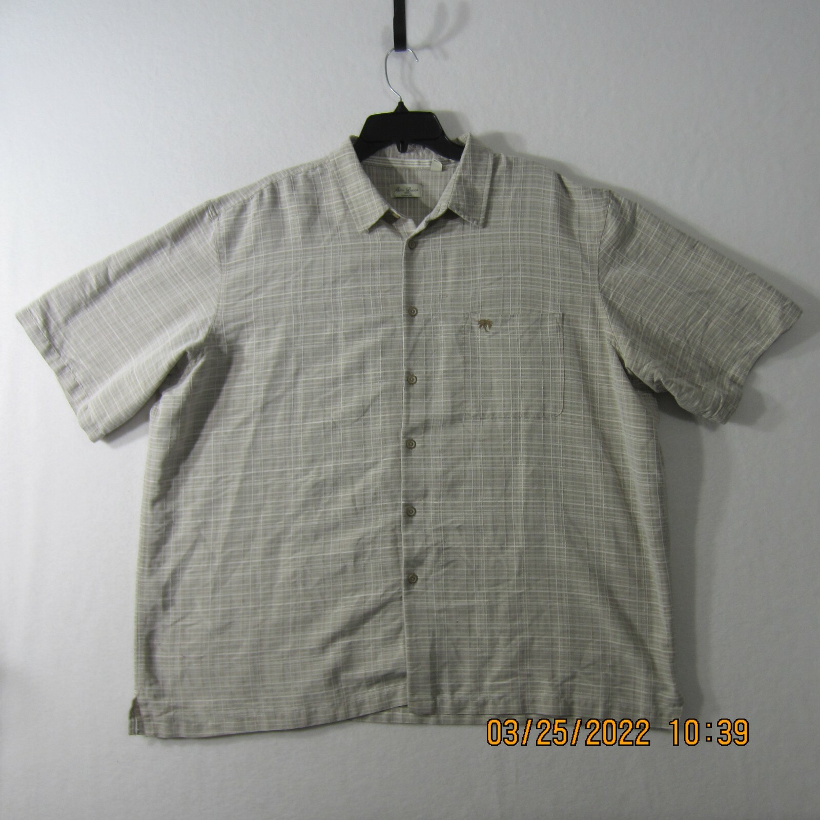 Palm Beach Shirt 2XL XXL Beige White Plaid Button Up Pocket Outdoor Casual Men