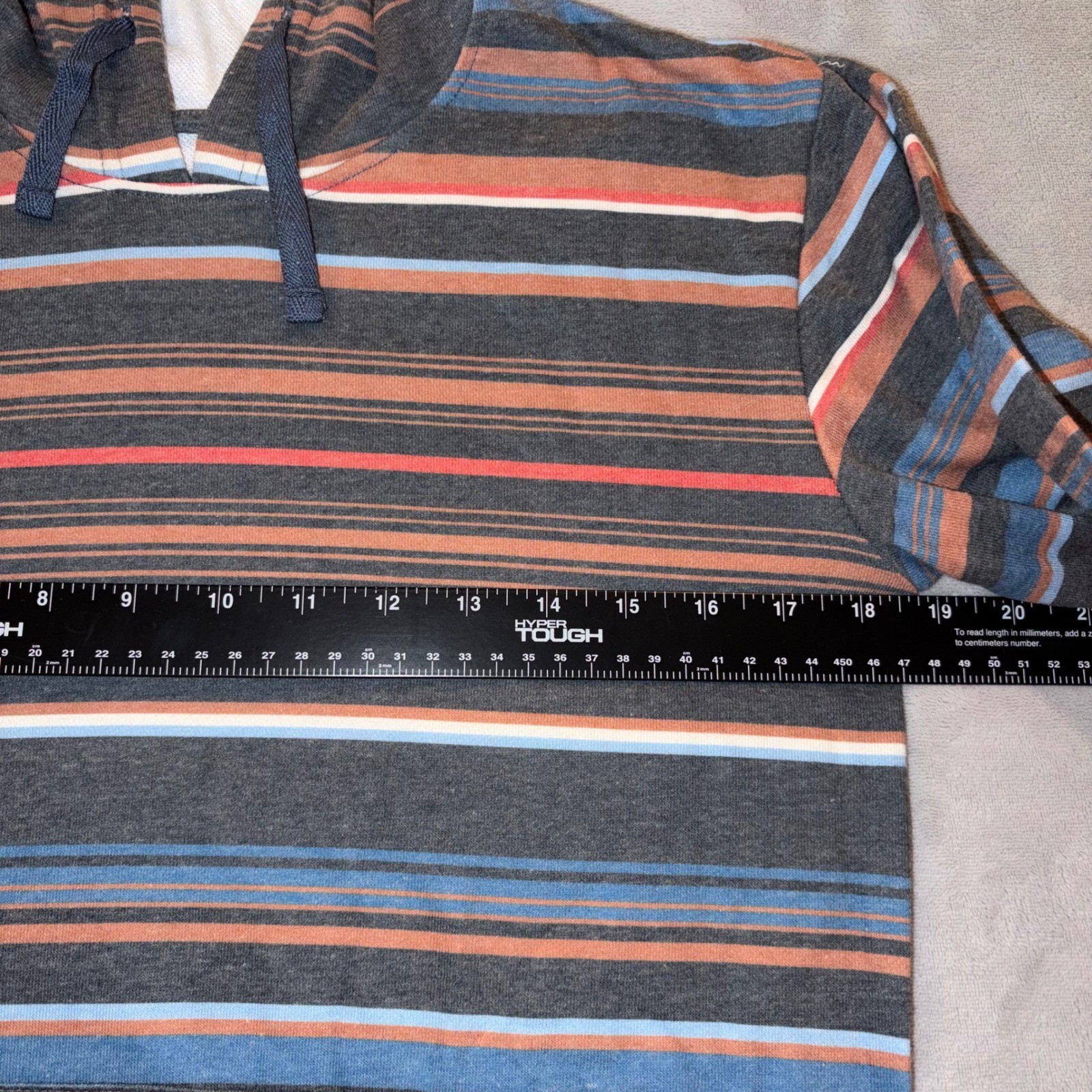 Southern Lure Mens Striped Hoodie Small Charcoal Grey Orange Blue Pullover