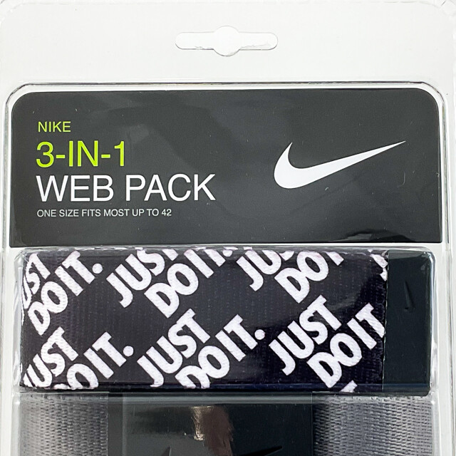 NIKE MENS WEB BELT 3 IN 1 PACK JUST DO IT./BLACK/GREY TRIM TO FIT UP TO 42 20903