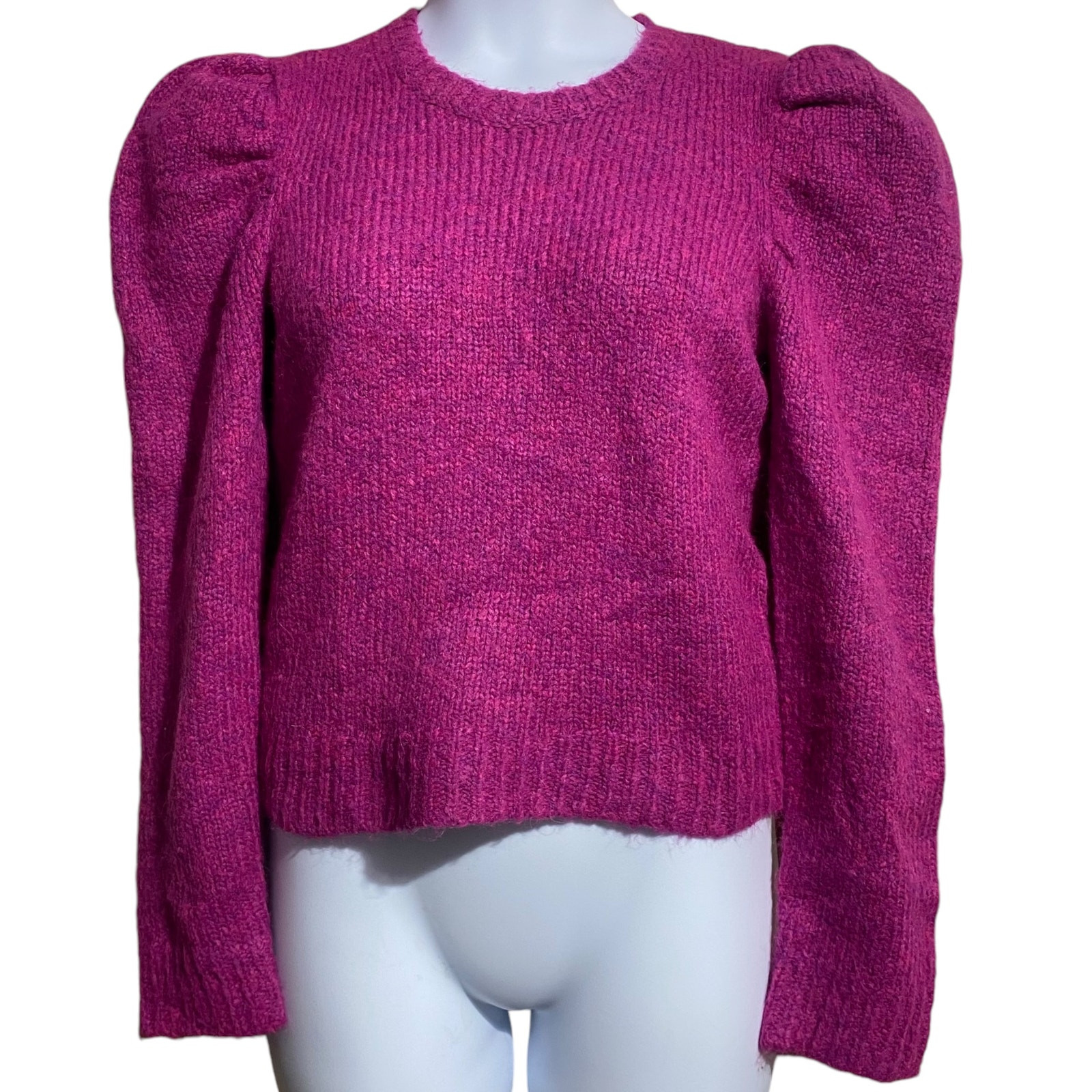 Derek Lam 10 Crosby – Locken Puff Sleeve Alpaca Blend Sweater in Fuchsia – Large