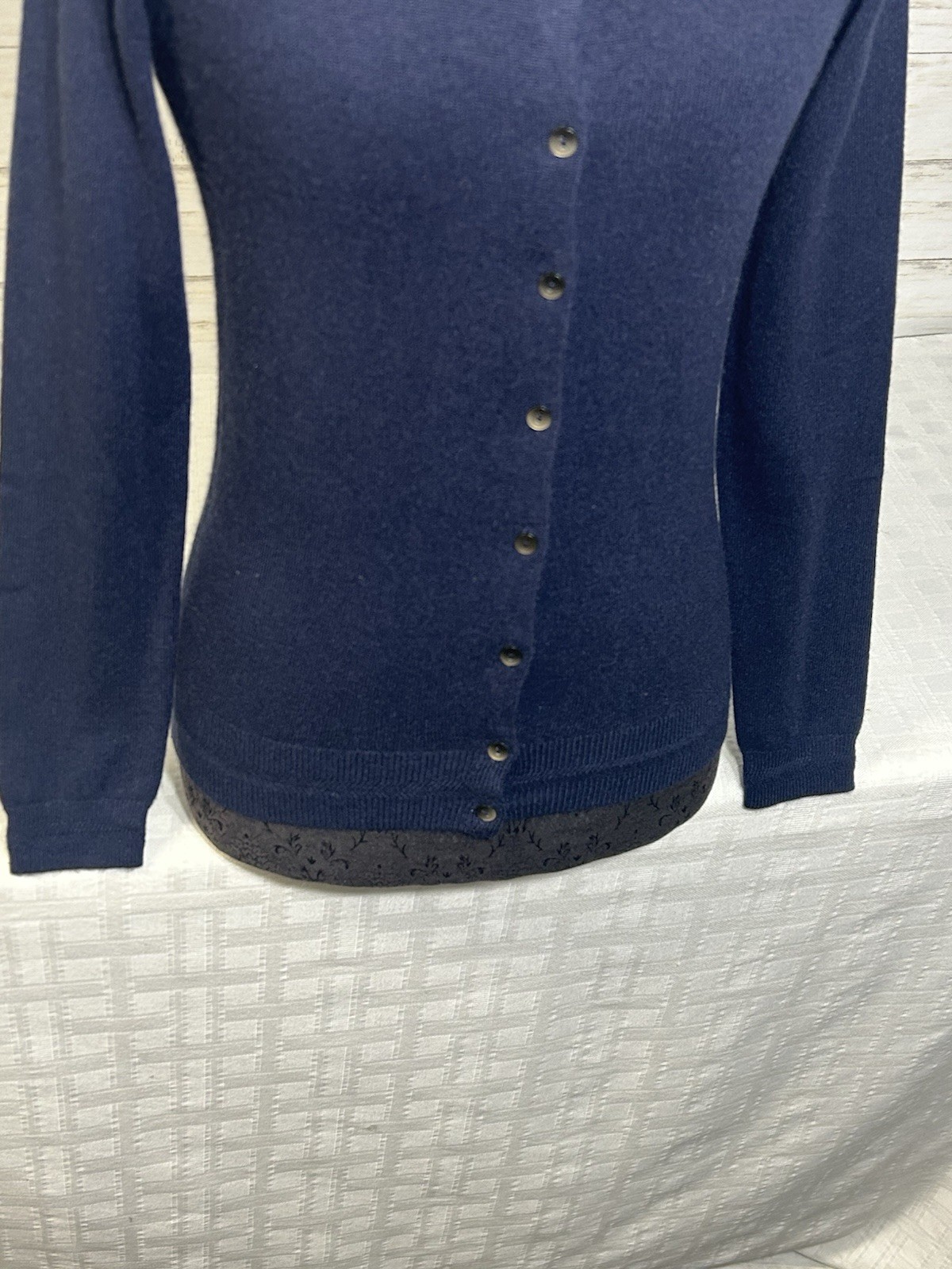 Boden Eva Blue 100% Cashmere Crew Neck Button Cardigan Sweater XS X-SMALL Women