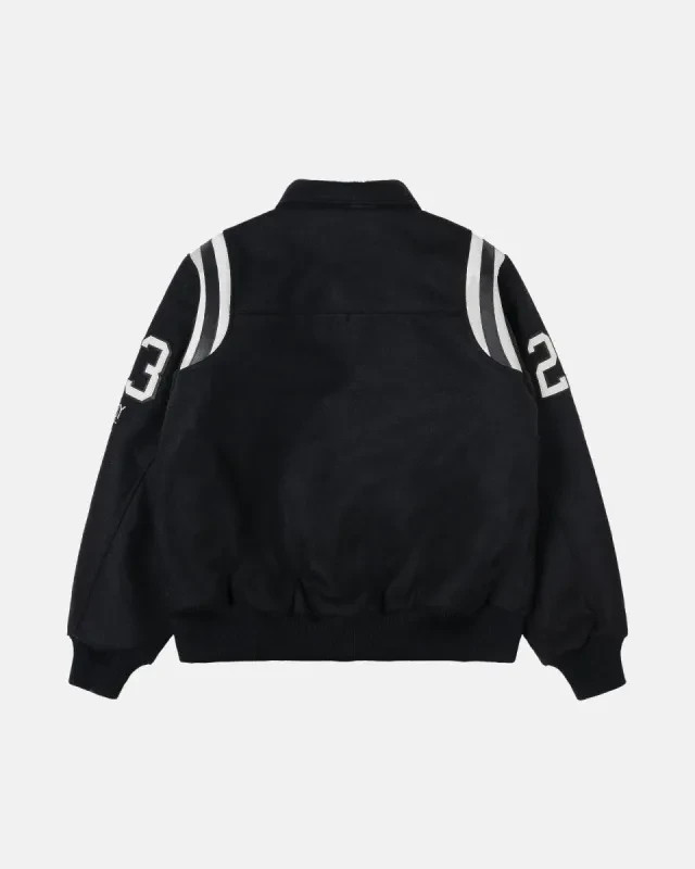 Stussy 80 Wool Varsity Jacket Black White Football Letterman Retro Rare Size