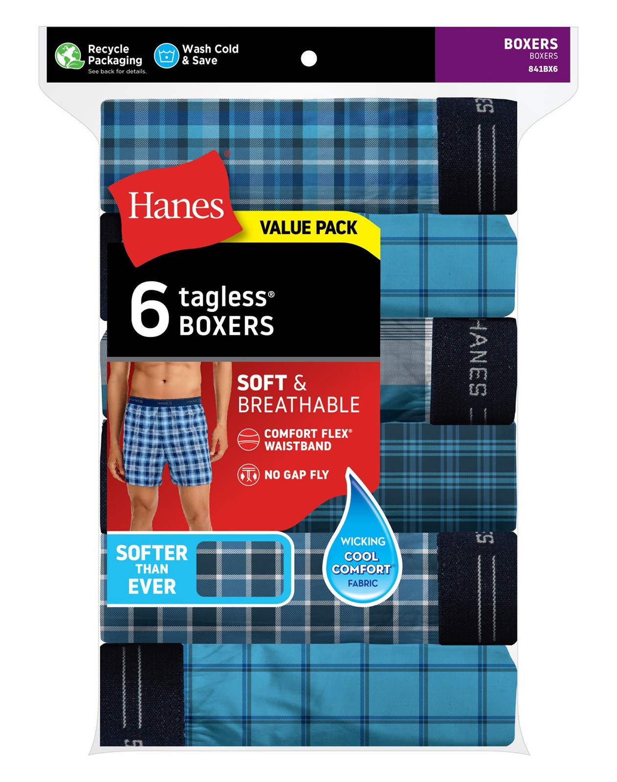 Hanes Men’s 6-Pack Woven Boxers Wicking Cool Comfort Flex Waistband Breathable