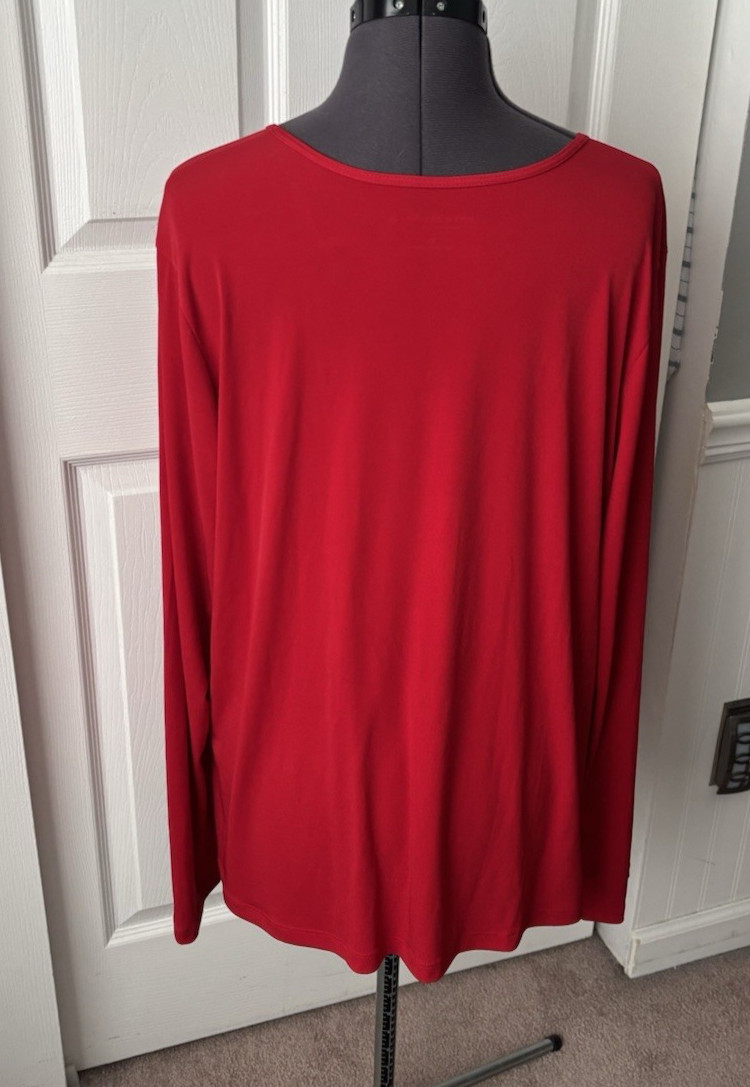 SUSAN GRAVER Red V-Neck Long Sleeve Polyester/Spandex Tunic Top XL