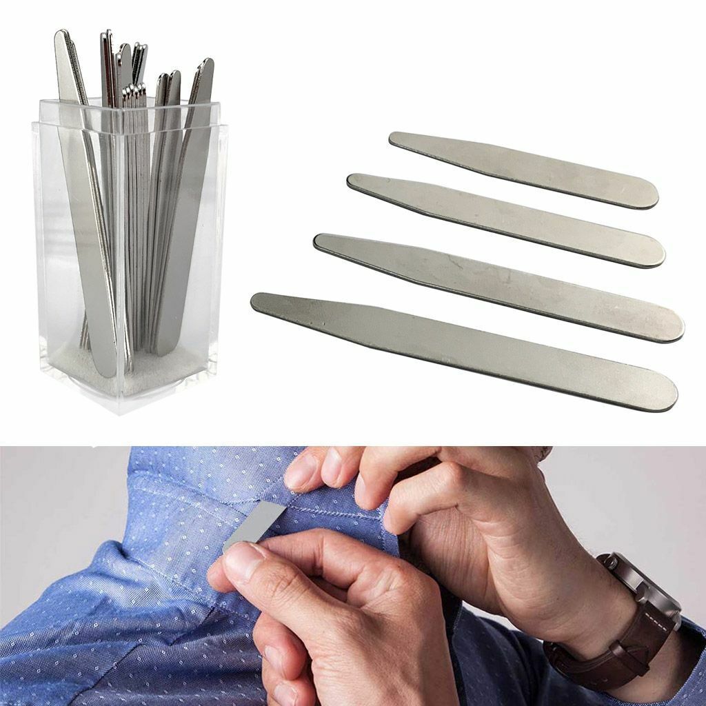 10 20 Metal Collar Stays Stiffeners & 10 Magnets for Men Shirts 4 Sizes with Box