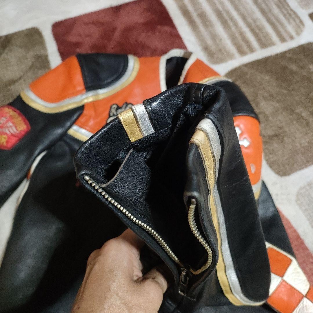HARLEY DAVIDSON Marlboro Man Leather Jacket Black Orange Biker Mens
