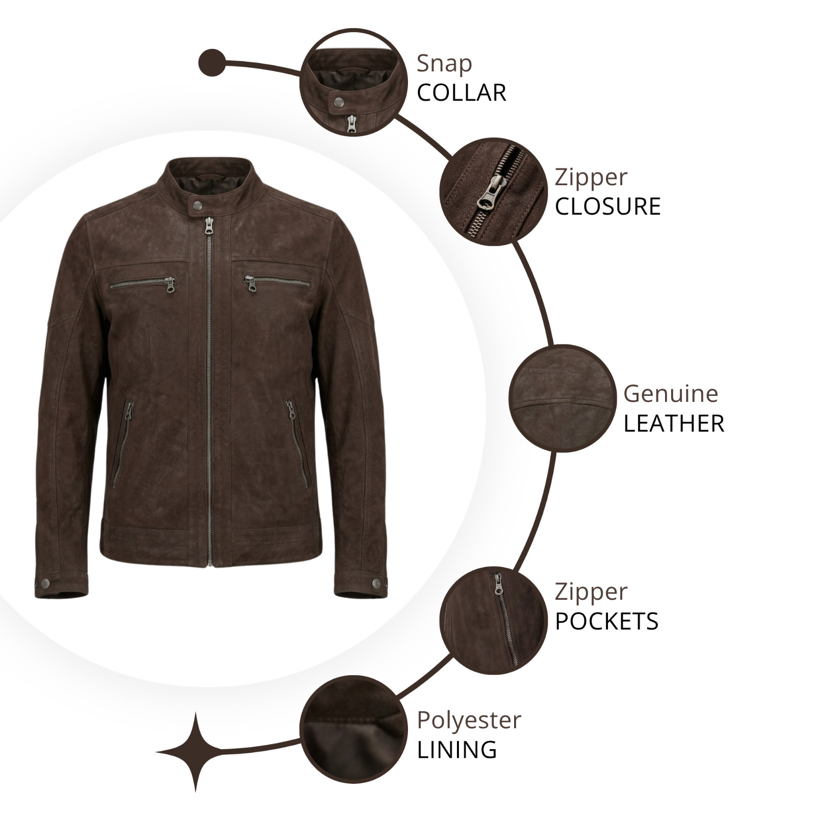 Men’s Brown Snuff Nubuck Leather Jacket – Slim Fit Style Biker Jacket
