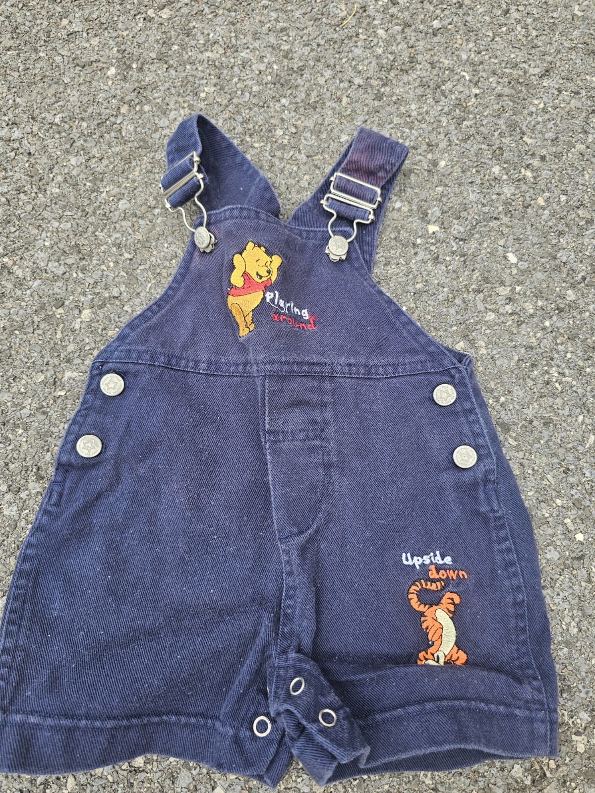Infant Vtg Winnie The Pooh Tigger Embroidered Denim Short Overalls 12 months