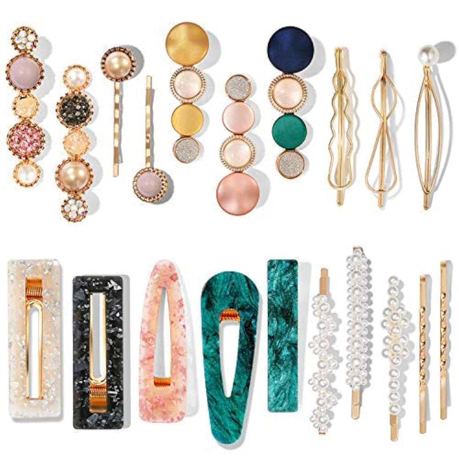 Mehayi 20 PCS Macaron Pearl Acrylic Resin Fashion Hair Clips Set, Cute Hair Barr