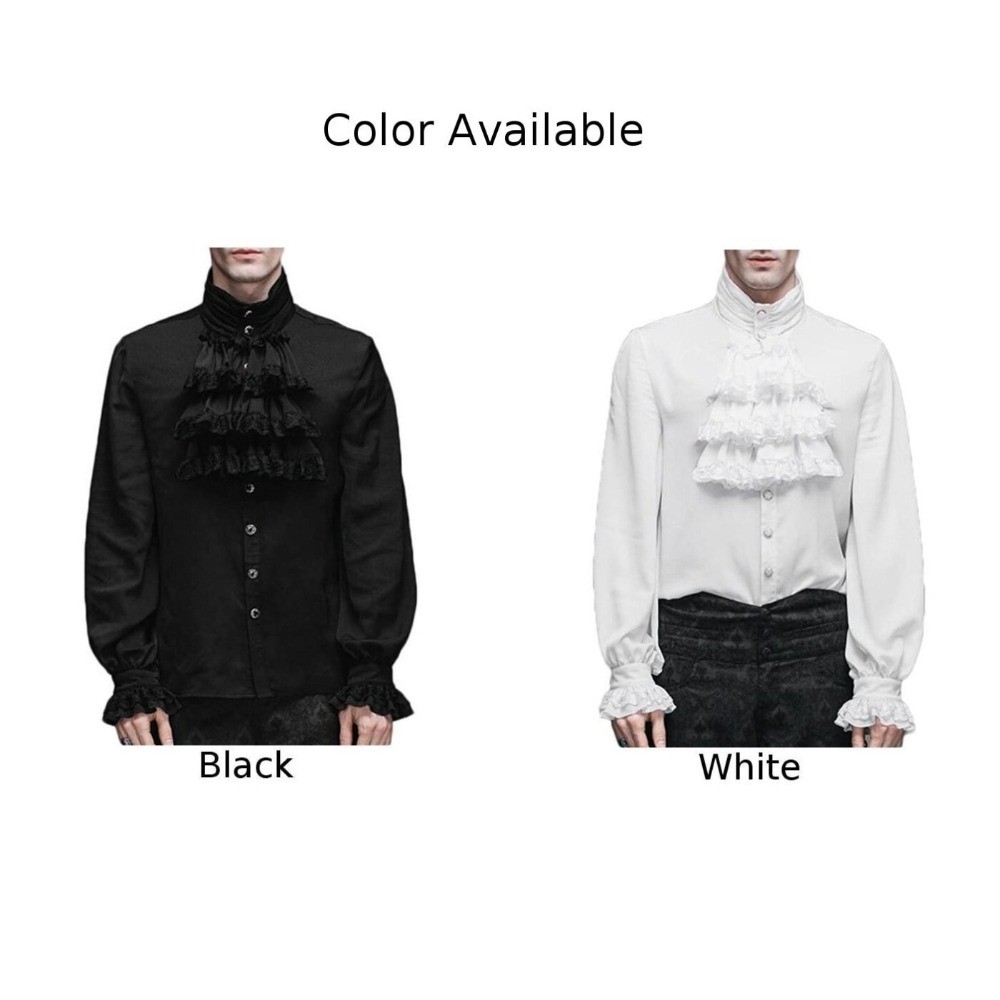 Men Vampire Victorian Renaissance Blouse Tops Gothic Ruffled Medieval Shirt