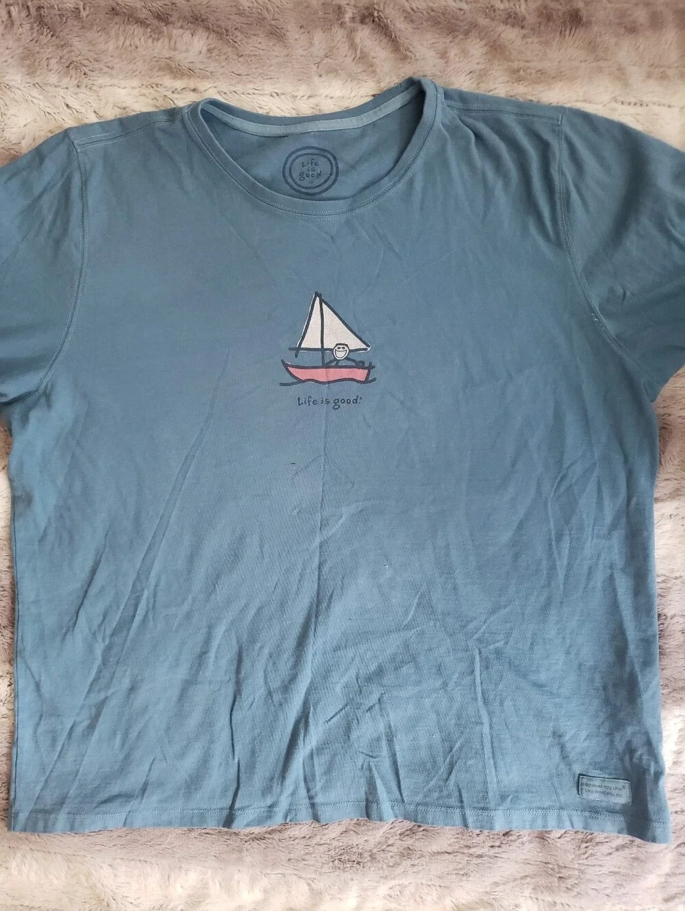 Life is Good Womens Long Sleeve Cartoon Boat Blue Graphic T Shirt XL