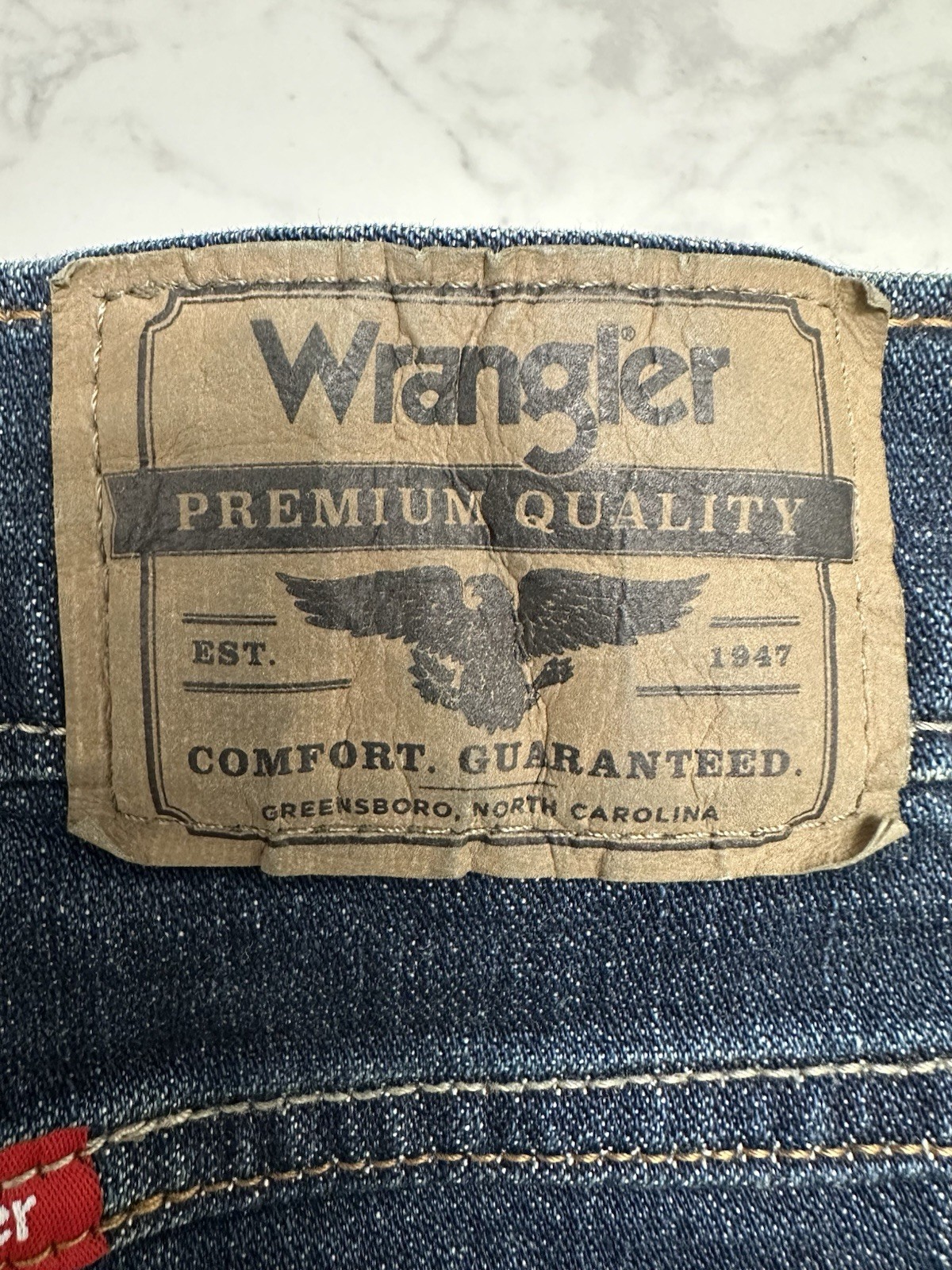 Wrangler Five Star Premium Men’s Relaxed Fit Bootcut Dark Wash Blue Jeans 40×30