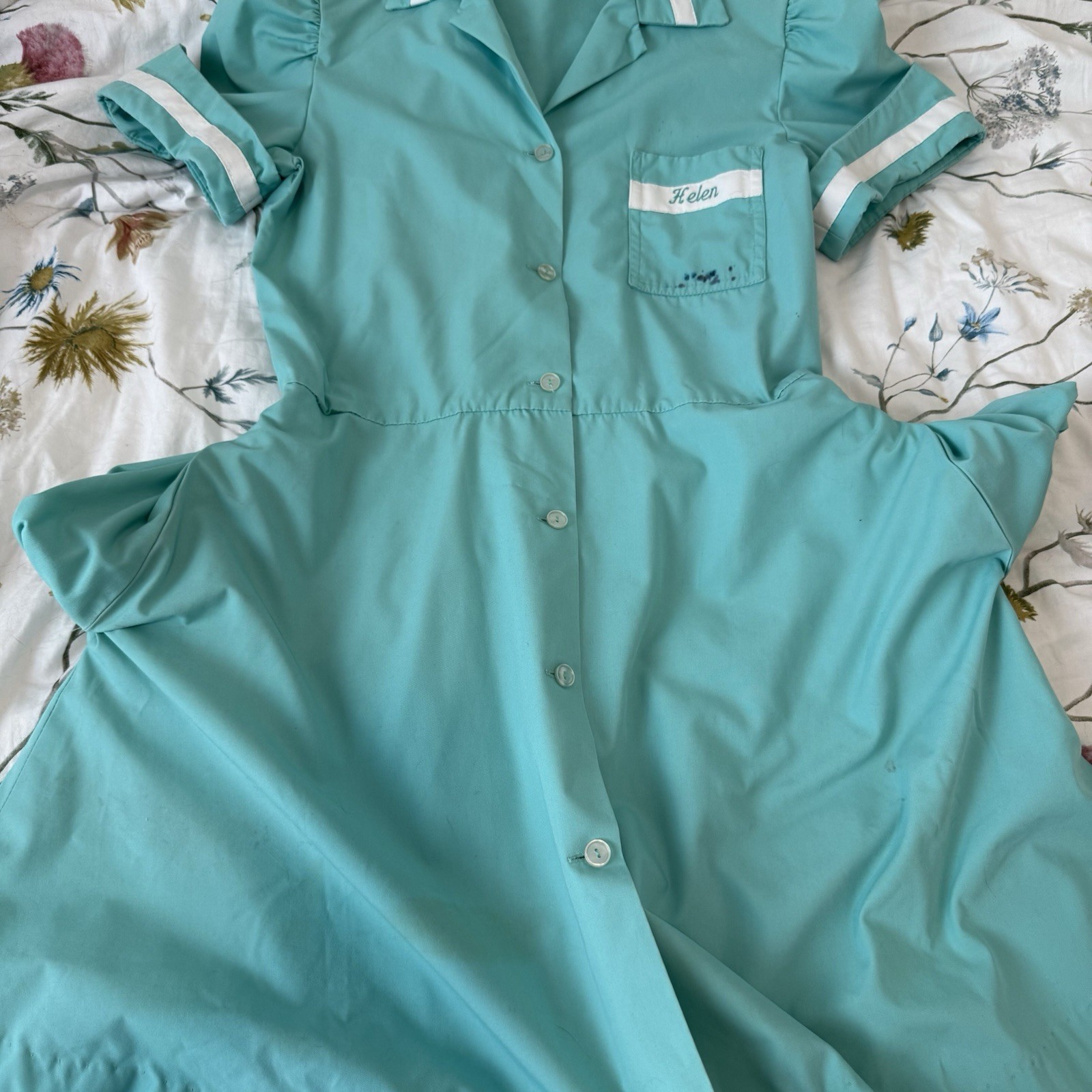 Vintage Aqua Waitress Uniform Dress Set T-Bird Diner Audrey Coleman USA – Helen