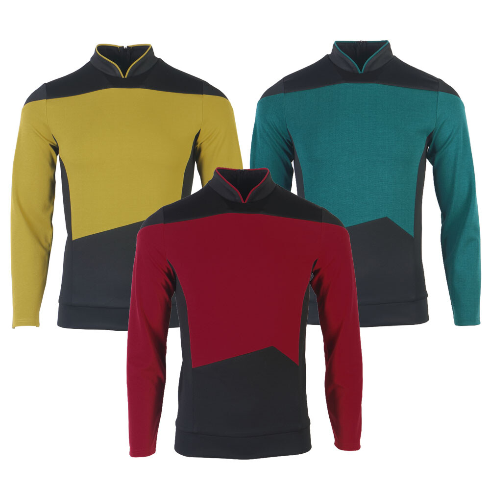 The Next Generation Picard Red Starfleet Uniforms TNG Data Gold Blue Top Shirts