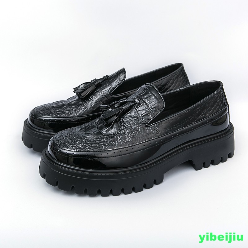 Men Loafers Dress Alligator Crocodile Leather Tassels Shoes Round Toe Oxford Man
