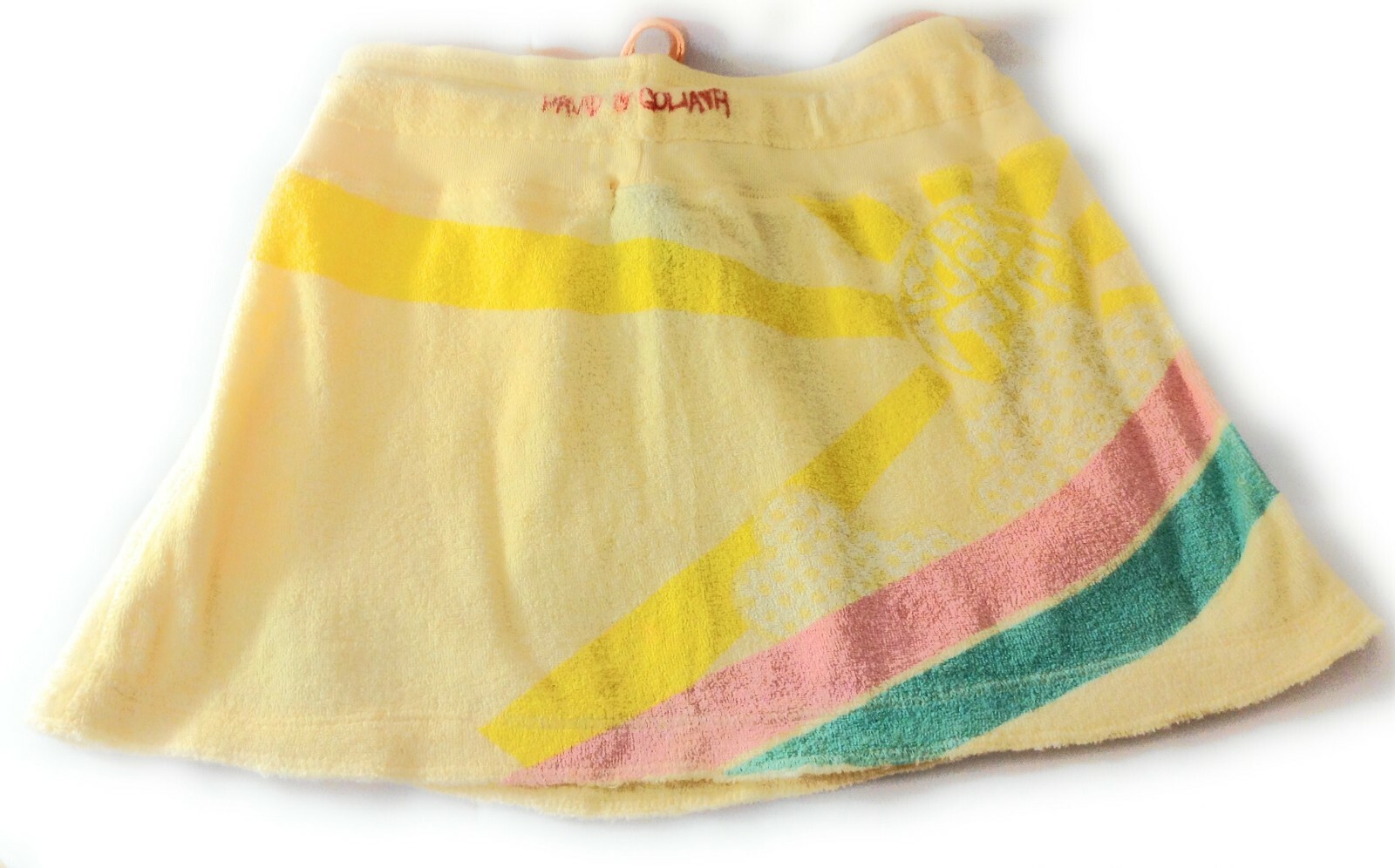 Womens Juniors David & Goliath Yellow Sun Rainbow Drawstring Terry Mini Skirt