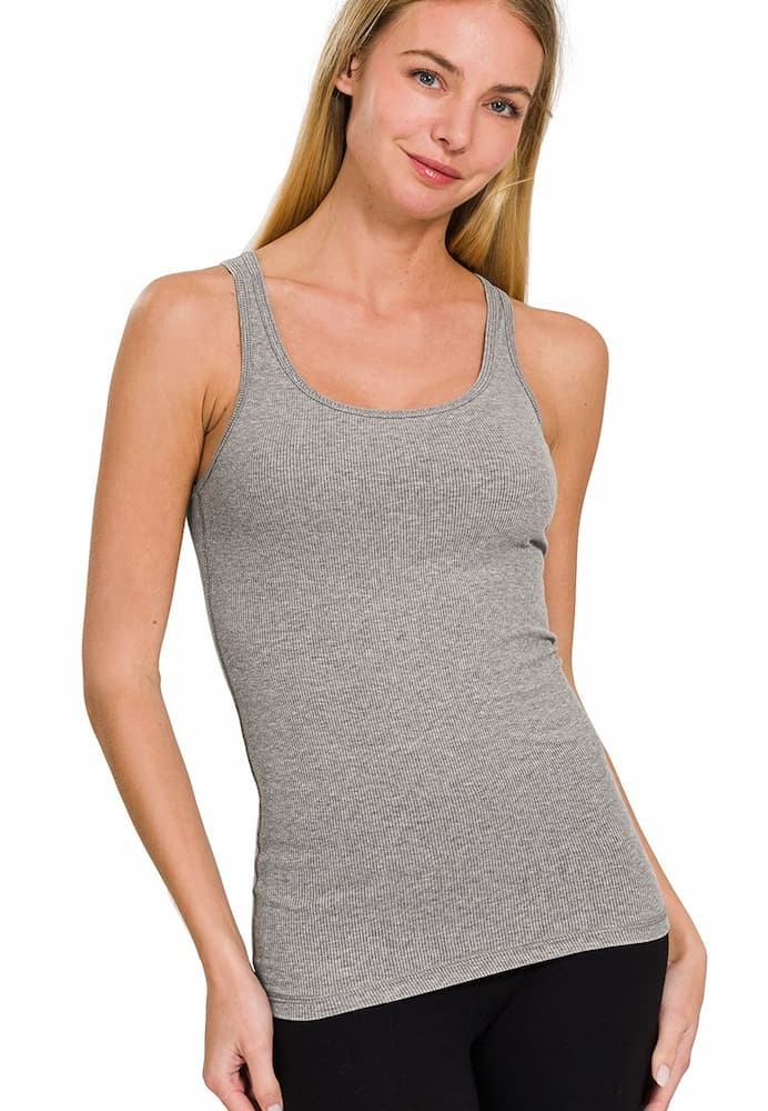 Zenana Ribbed Racerback Tank Top🍯Gym Workout Fitness Yoga Womens Cotton Shirt