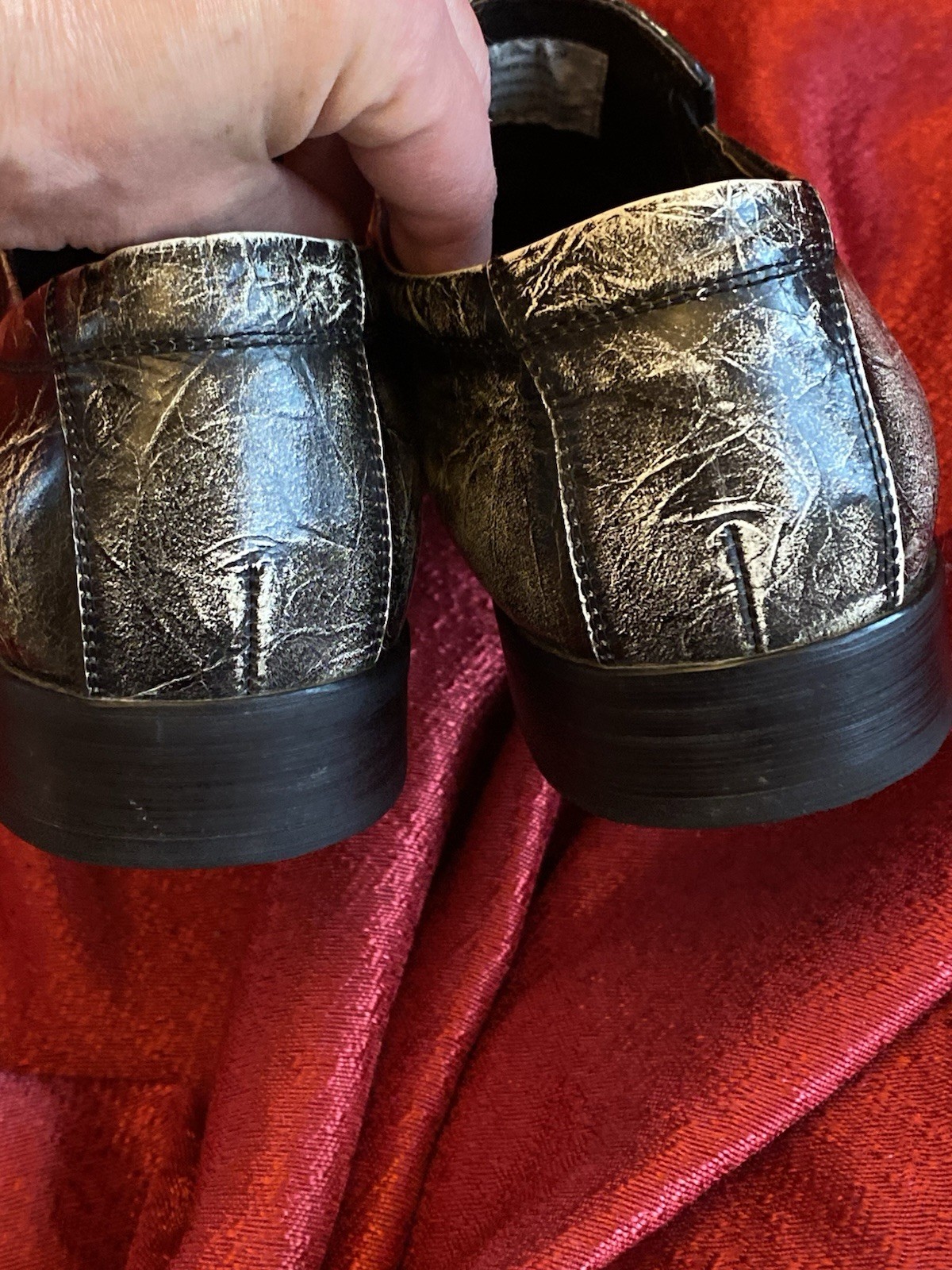 STACY ADAMS Thick Stitch Sq. Toe Slip On Loafer Black Marble Leather Sz 7.5 VTG
