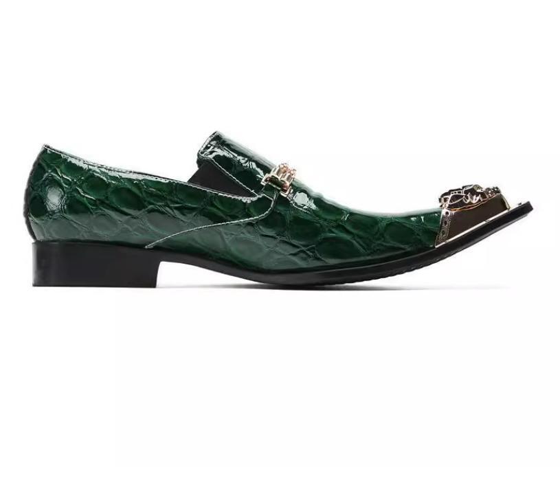 Men’s Leather Metal Pointed Toe Brogue Banquet Dress Embossed Shoes Oxfords 2026