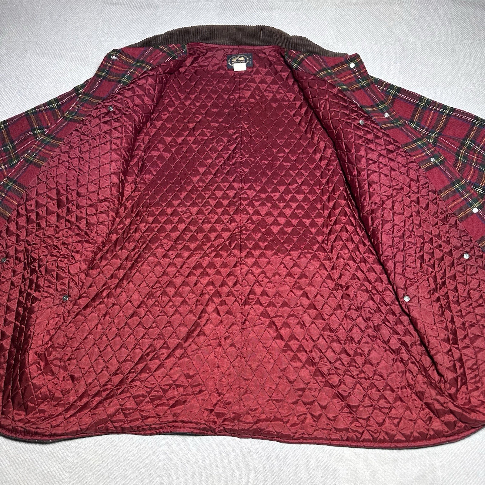 VTG 80s 90s British Khaki Jacket Womens 14 Chore Coat Tartan Plaid Wool Blend