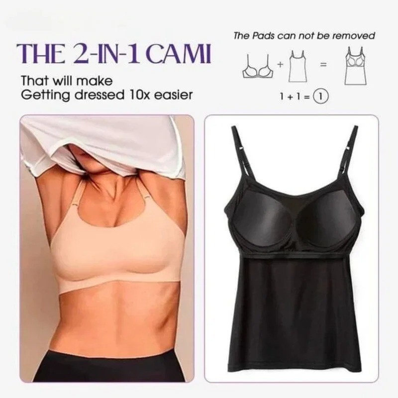 Women Camisole with Built in Shelf & Padded Bra Adjustable Strap Basic Tank Tops