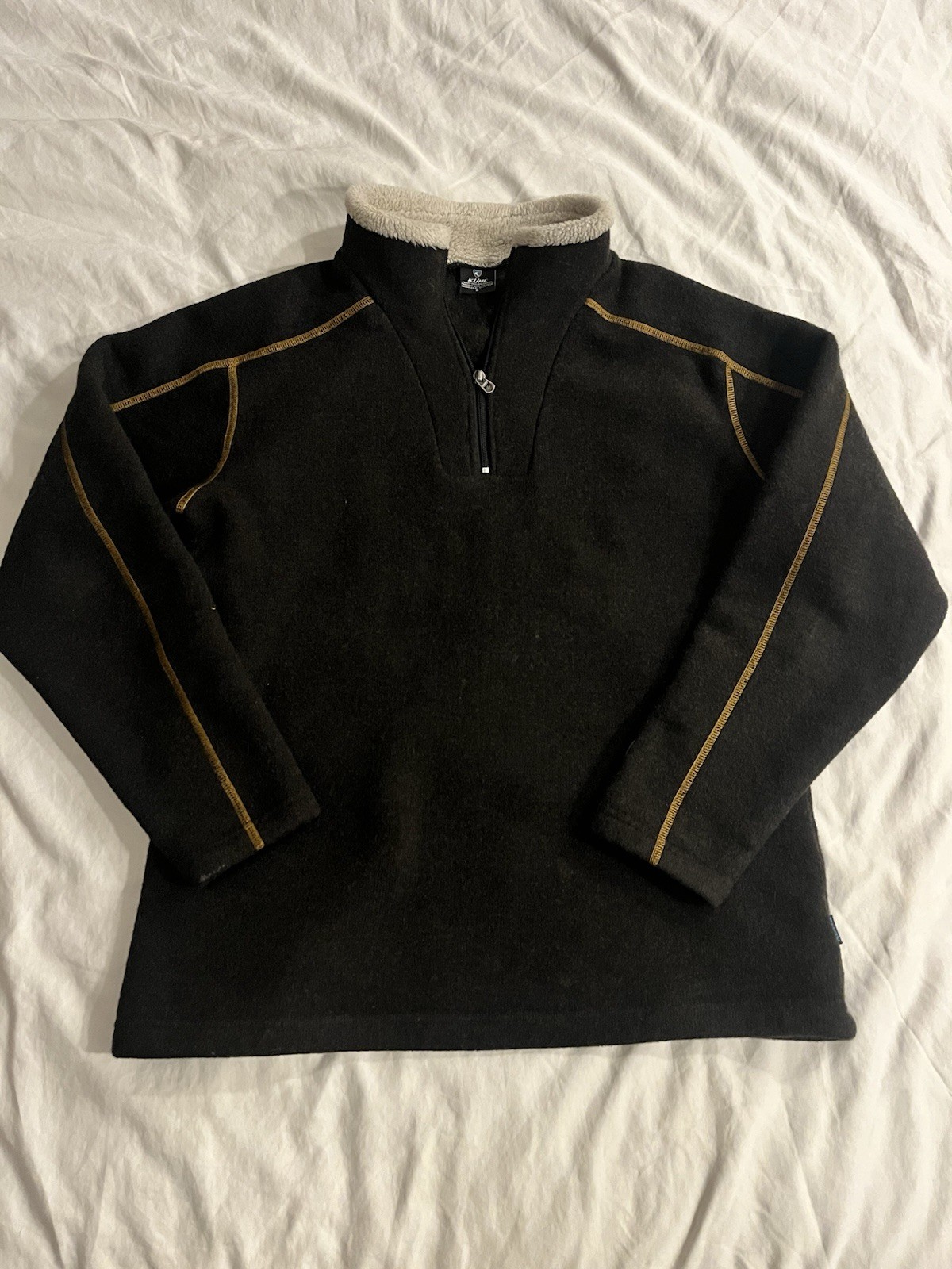 Kuhl Mens Europa Alfpaca Fleece 1/4 Zip Sweater Medium Shearling-Lined Gold Trim