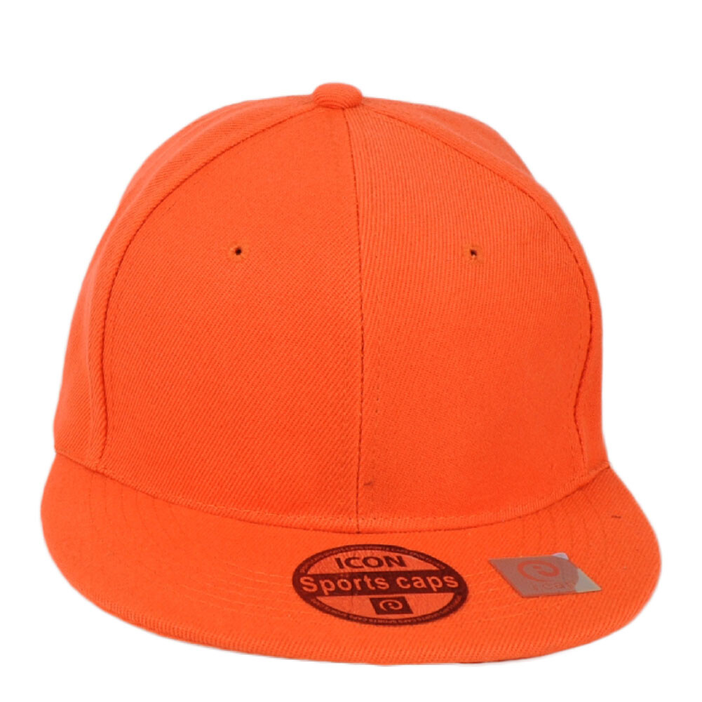 Blank Orange Constructed Flat Bill Snapback Hat Cap Plain Solid Color Adjustable