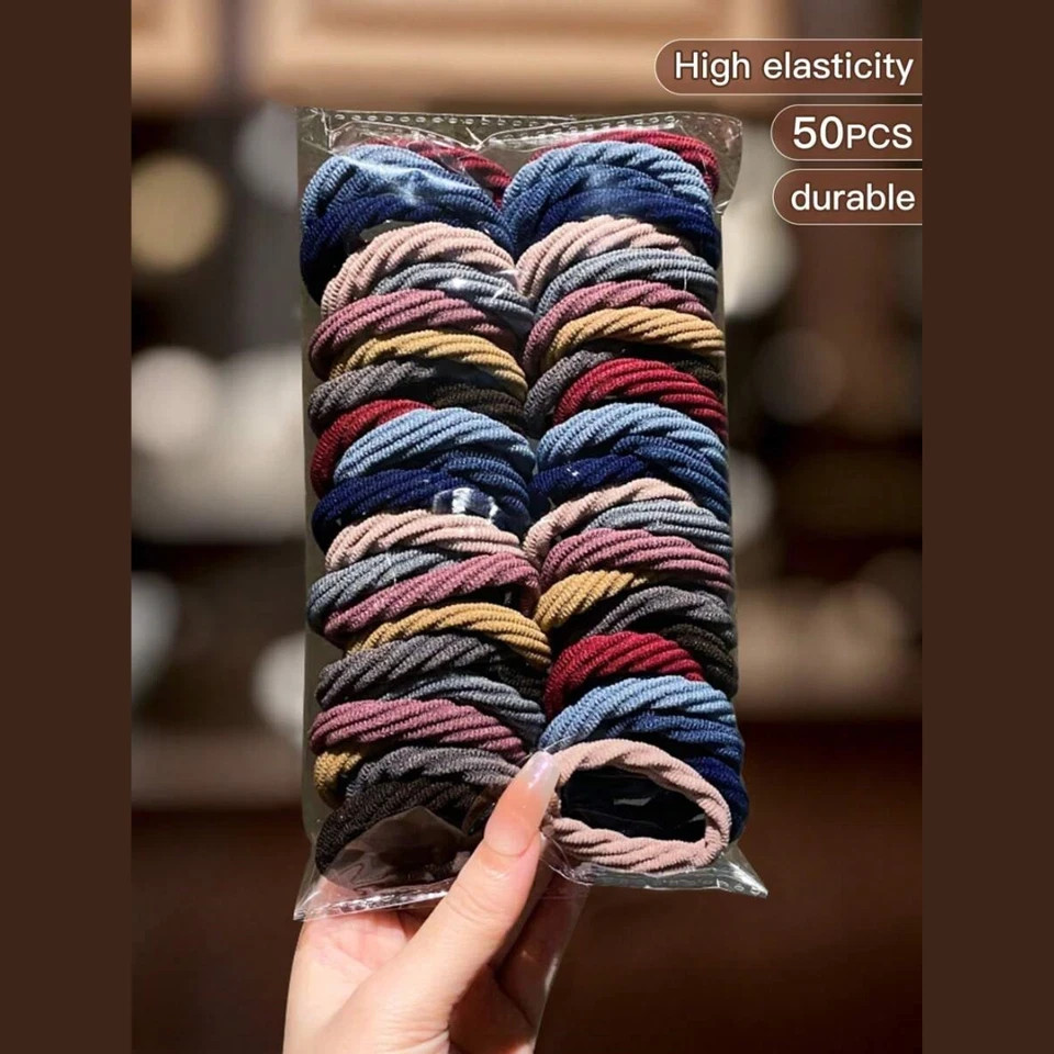 50PCS Girls Mixed Color Hair Ties Elastic Ponytail Holders Hair Accessories