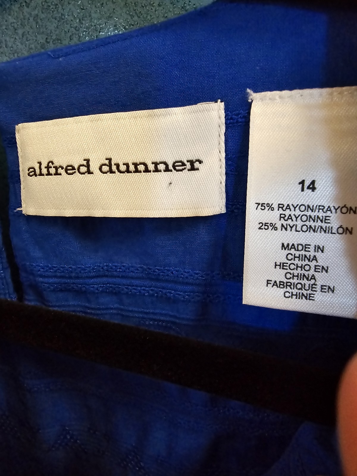 Alfred Dunner 14 Tunic Blouse Blue V Neck Beaded Embroidered 3/4 Sleeve