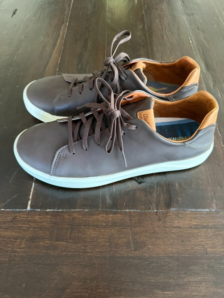 OluKai Wai’alae Dark Wood Brown Mens Waterproof Leather Golf Shoes NEW Size 10